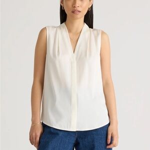 Quince Elegant Cream Sleeveless Stretch Silk Top